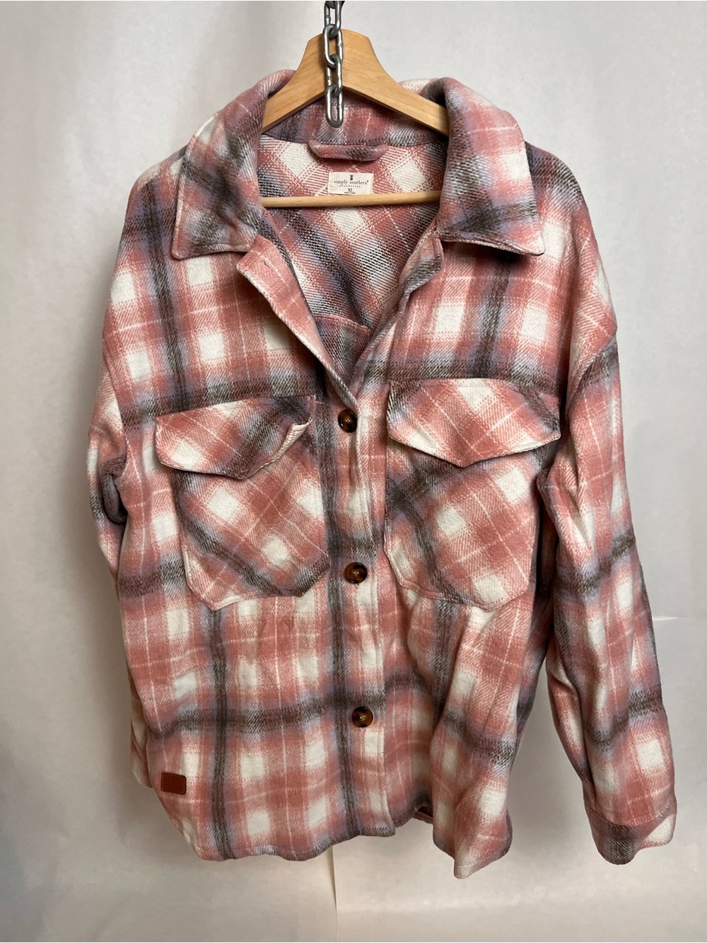 Simply Southern Dusty Rose Plaid Utility Shacket